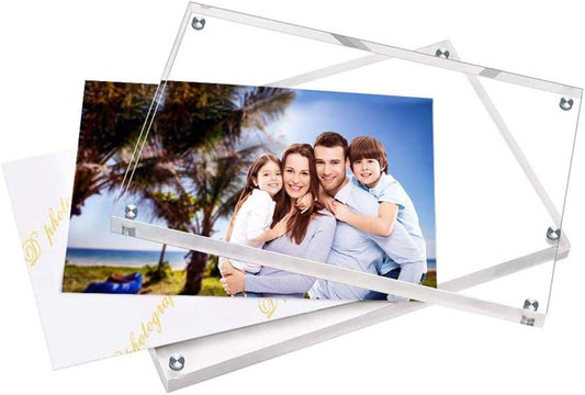 HELPLEX Acrylic Frames, 2 Pack 5x7, 24mm Thicker Frameless Clear Picture Frame, Double Sided Magnetic, Free Standing Desktop Display