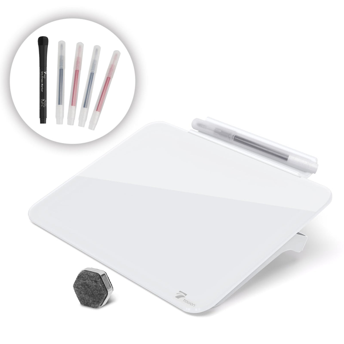 Aqua Blue Mini Desktop Pure Glass Whiteboard, Small Glass Dry-Erase Stand