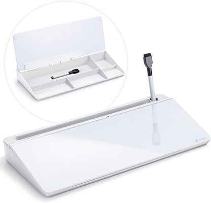 Varhomax Glass Desk Whiteboard with Storage, Desktop Organizer