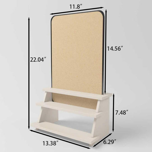 Cork Board with Storage Rack 13.38"x22.04"Bulletin Board Double-Sided Magnetic Thickened Desktop for Kids Home,Office,School Photo Display Board,Message Board,Vision Board (Wood Color)