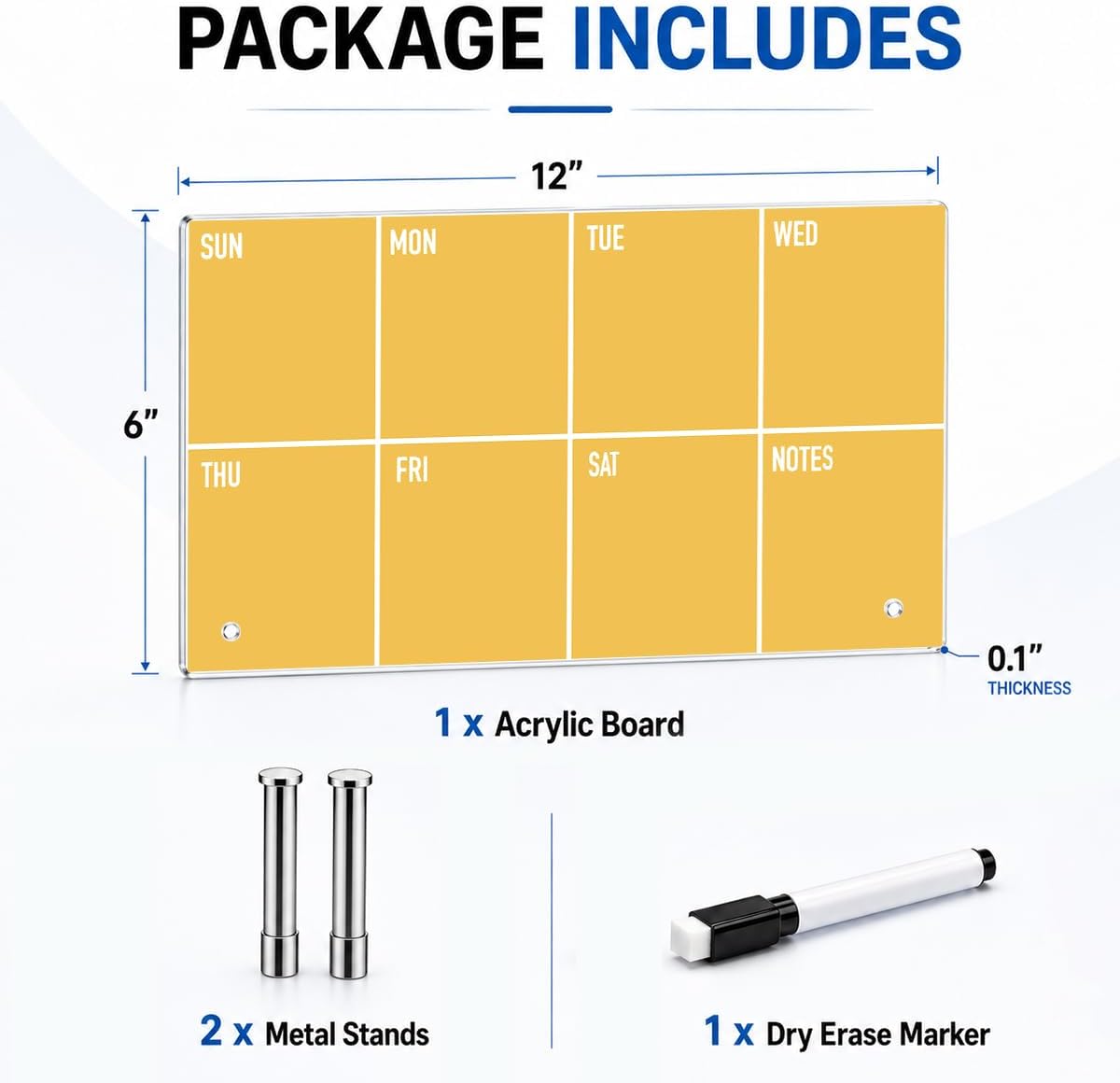 HTBIG Acrylic Weekly Message Calendar Board Dry Erase Yellow Plan Board