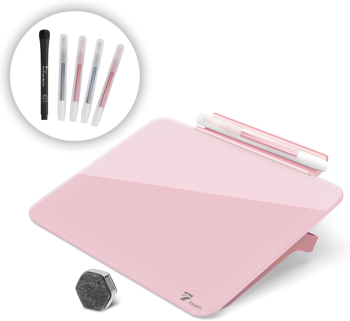 Pink Mini Desktop Pure Glass Whiteboard, Small Glass Dry-Erase Whiteboard