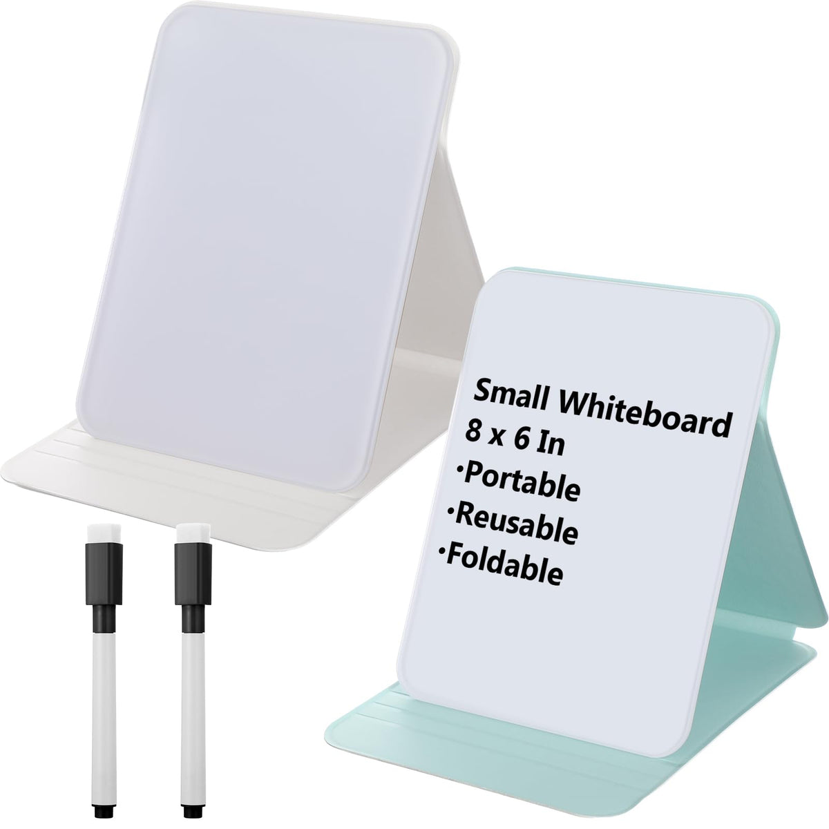 Dunzoom 2 Sets 4 Pcs Small Glass Desktop Whiteboard with Reversable Stand 8x6 Inch Mini Dry Erase White Board Easel with 2 Markers Reusable Desk Notepad for Home Office School Supplies (Pink,Green)