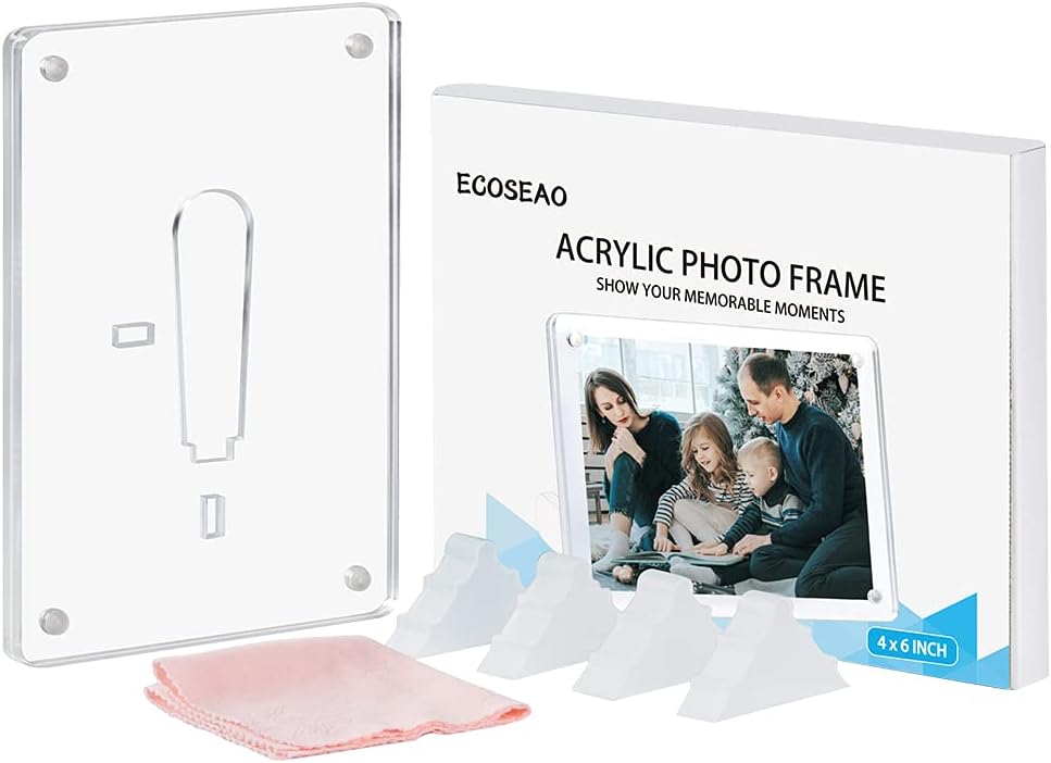 ECOSEAO 6x8 Minimalist Picture Frame Acrylic Glass Photo Frame with Desktop Display Horizontally or Vertically