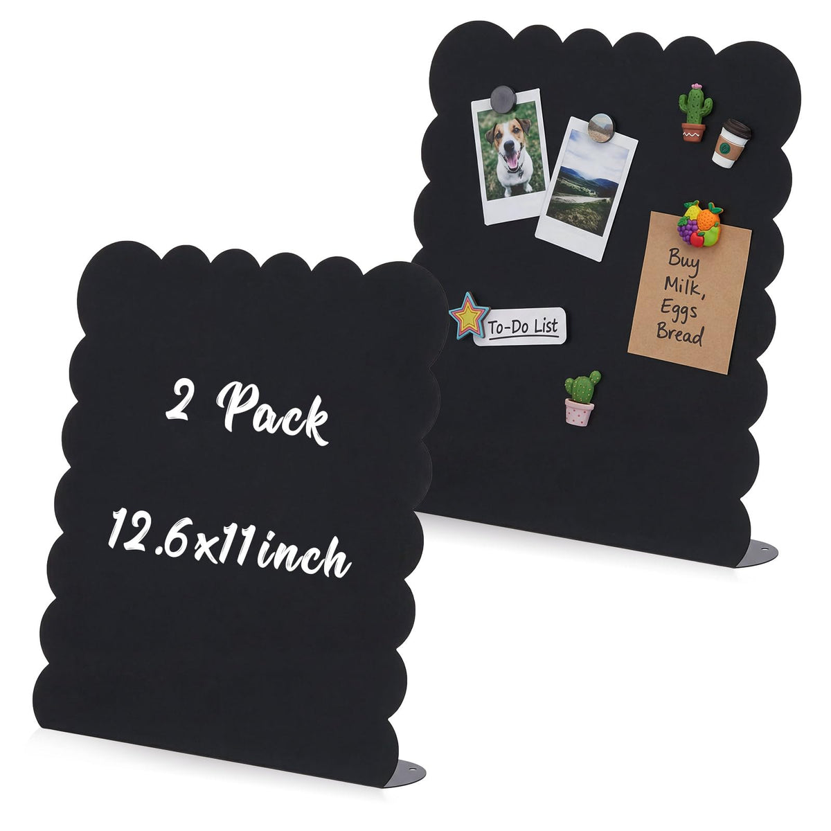 LEIFIDE 2 Pcs Black Magnet Boards Magnetic Bulletin Board Announcement Wave-Shaped Magnetic Display Board Stand Metal Desktop Memo for Menus Dining Table Home School Kitchen Office(8.5 x 11 Inch)