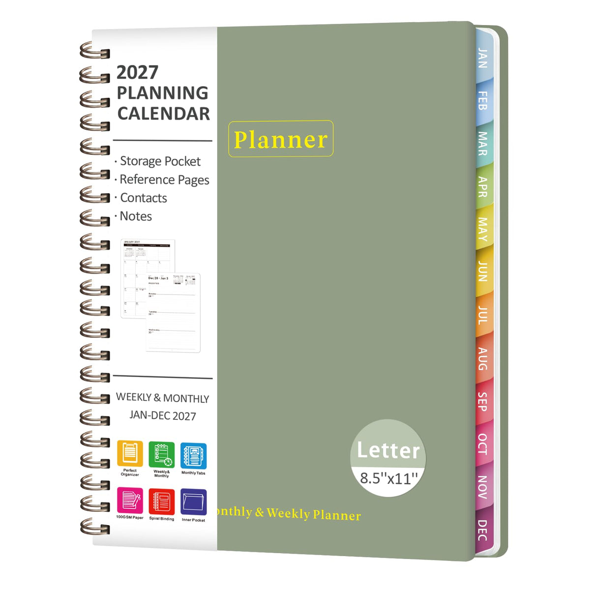 2027 Planner, Weekly and Monthly Calendar Planner Book