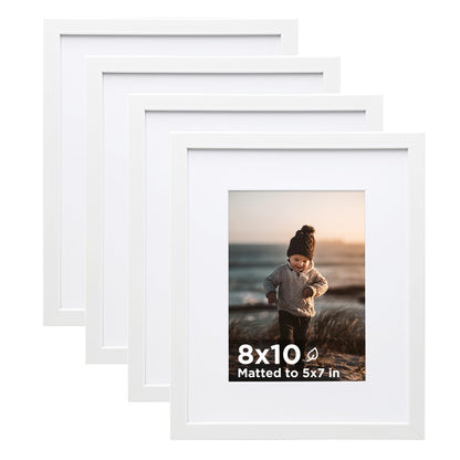 KINLINK 5x7 Picture Frames, Mix Color Photo Frames with Plexiglass for Picture 4x6 with Mat or 5x7 without Mat, Composite Wood Picture Frames for Table Top and Wall Mounting, Set of 4
