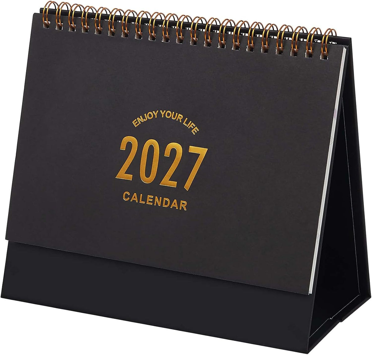 Small Desk Calendar 2027-2028, Standing Flip Desktop Calendar from January 2027 to June 2028 - Metal Ring Twin-Wire Binding Monthly Desktop Calendar for Home Office School (Black)