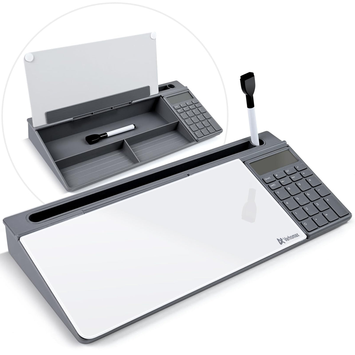 Varhomax Glass Desk Whiteboard Gray with Calculator