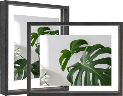 Egofine 5x7 Floating Frames Set of 2, Double Plexiglass Picture Frame, Made of Solid Wood Display Any Size Photo up to 5x7, Wall Mount or Tabletop Standing, Natural Wood