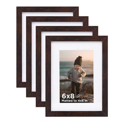 KINLINK 5x7 Picture Frames, Mix Color Photo Frames with Plexiglass for Picture 4x6 with Mat or 5x7 without Mat, Composite Wood Picture Frames for Table Top and Wall Mounting, Set of 4