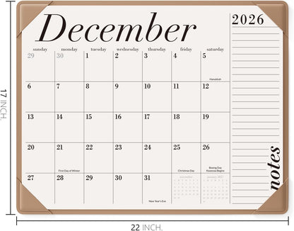 Jotsome Large Desk Calendar 2026-2027 with Protective Mat 22"x17"