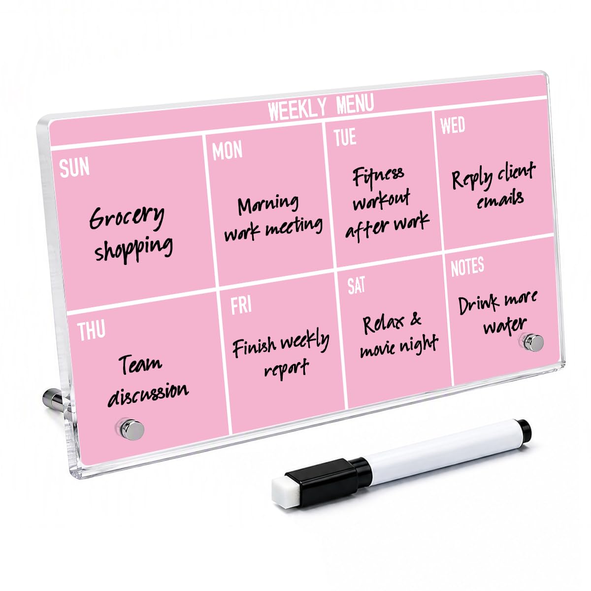 HTBIG Acrylic Weekly Message Calendar Board Dry Erase Yellow Plan Board