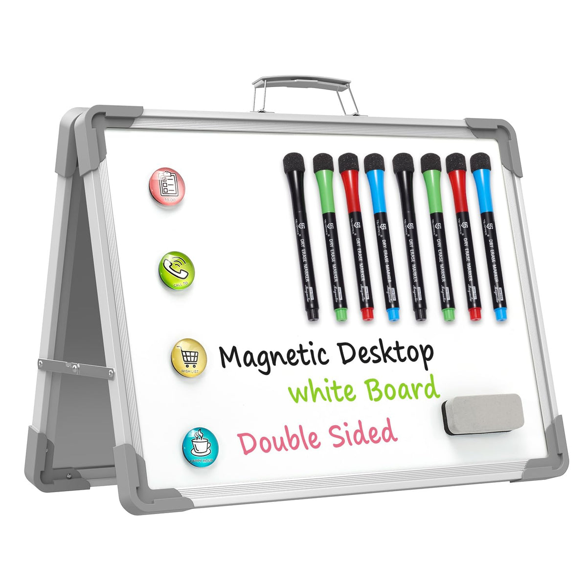 TSJ OFFICE Small Dry Erase White Board - 12" x 16" Mini Easel Desktop Double Sided Whiteboard, Portable Magnetic Board on Table Top with Holder for Drawing, Teacher Instruction, Memo Board