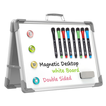 TSJ OFFICE Small Dry Erase White Board - 12" x 16" Mini Easel Desktop Double Sided Whiteboard, Portable Magnetic Board on Table Top with Holder for Drawing, Teacher Instruction, Memo Board