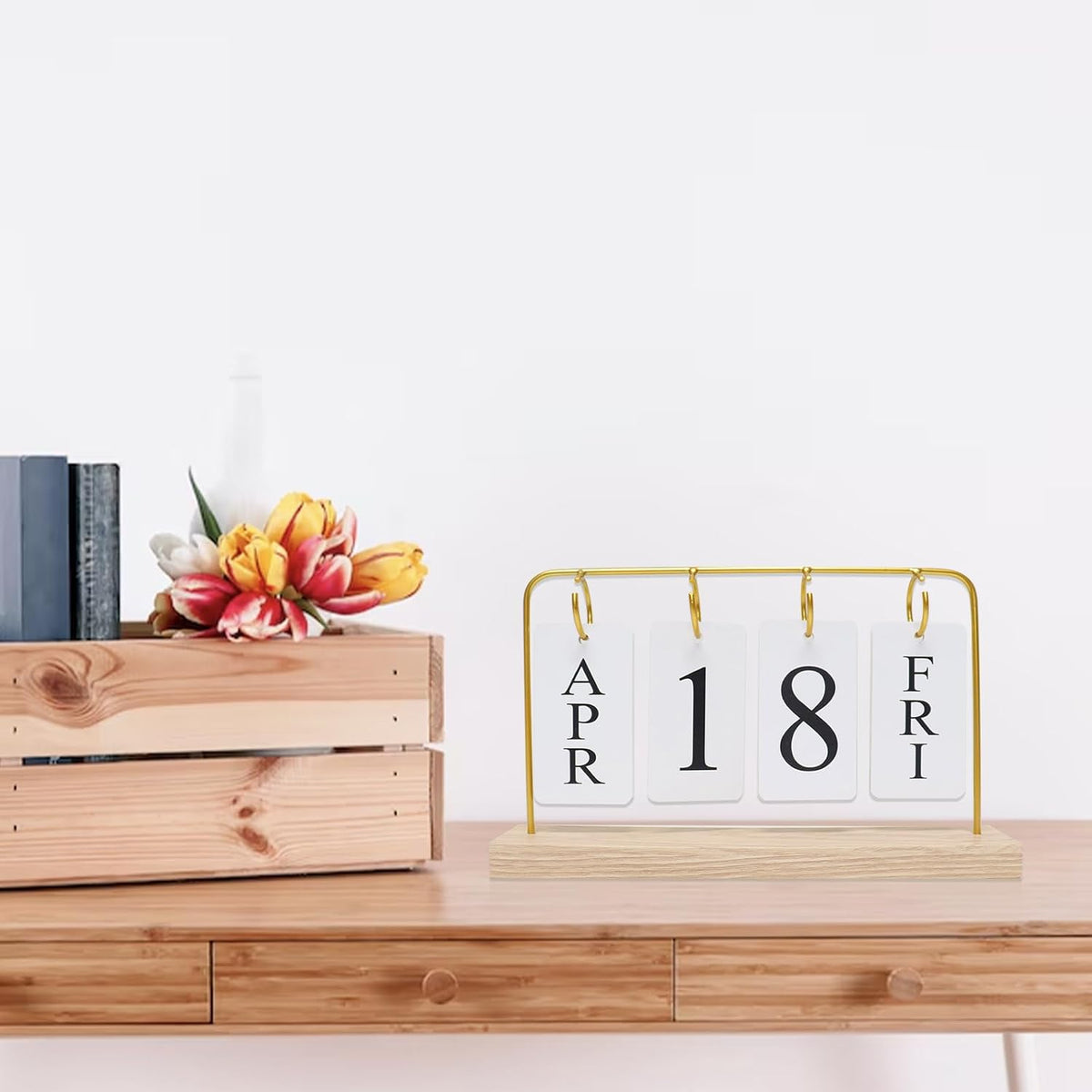 Uguisu Desktop Decor, Wall Calendar, Gold Metal Stand with Paper Monthly Daily Calendar, Home Decor, Living Room Decor, Hallway Decorative Ornament, Reusable Office Accessory.
