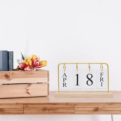 Uguisu Desktop Decor, Wall Calendar, Gold Metal Stand with Paper Monthly Daily Calendar, Home Decor, Living Room Decor, Hallway Decorative Ornament, Reusable Office Accessory.