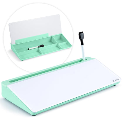 Varhomax Glass Desk Whiteboard with Storage, Desktop Organizer to-do List Memo Notepad Dry Erase White Board for Home Office and School Supplies (Gray)