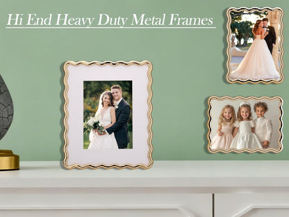 Gold 4 x 6'' High-End Zinc Alloy Picture Frame with Wave Design - Modern Glamour 6x4'' Pictures Frames for Desktop and Wall Décor