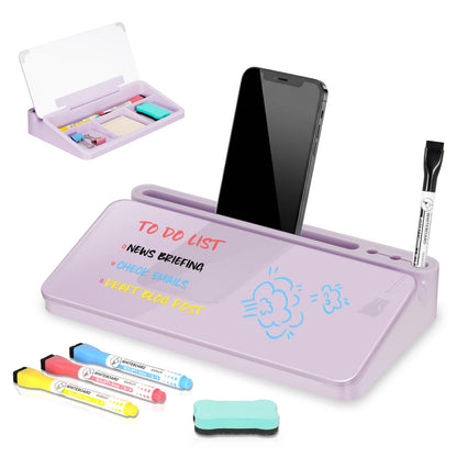 DOLLAR BOSS Glass Desk Whiteboard Small Dry Erase Board, All Black