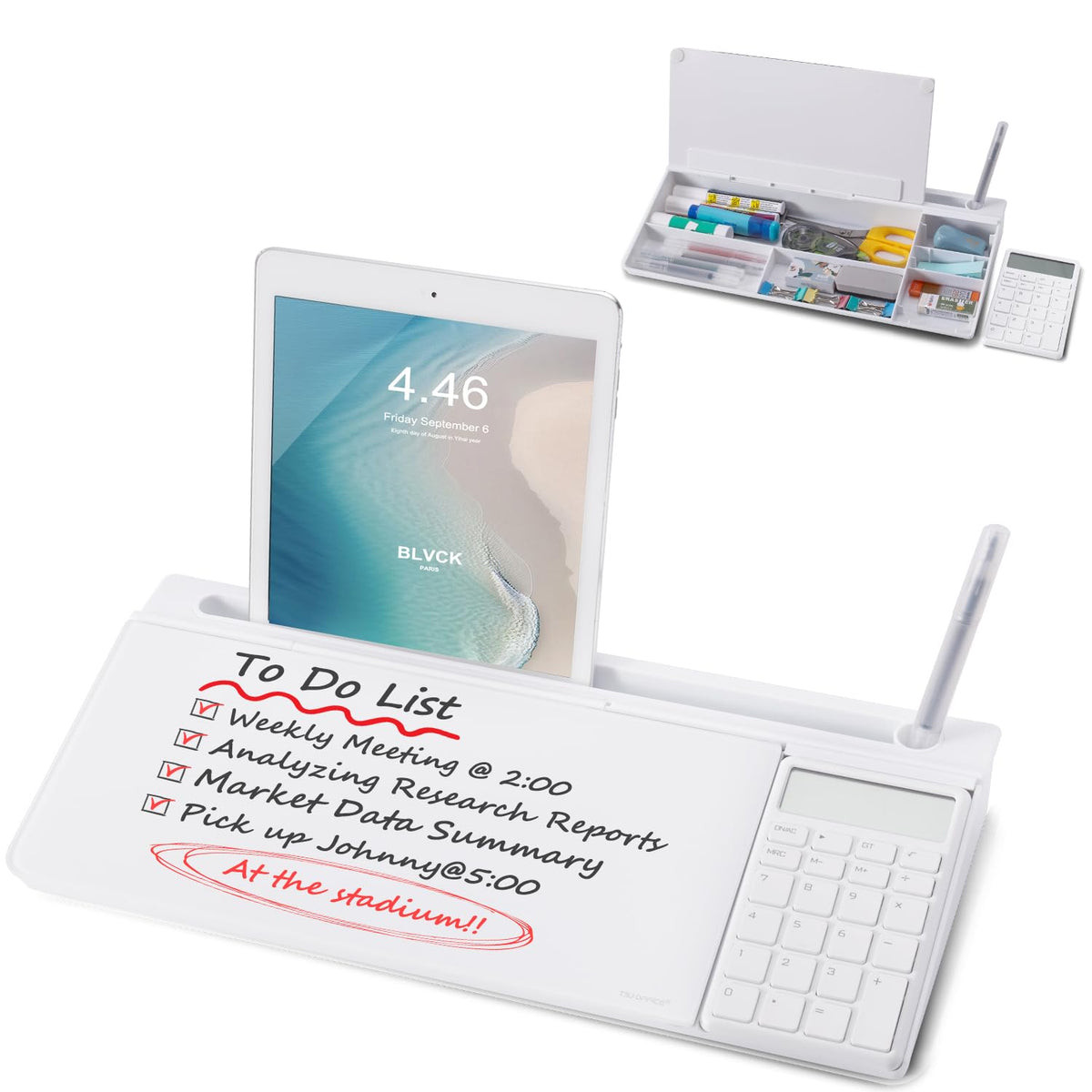 TSJ OFFICE Desktop Whiteboard Dry-Erase-Board - Computer Keyboard Stand White Board Surface Pad with Drawer, Desk Organizers with Accessories for Office, Home, School Supplies - Complete Black