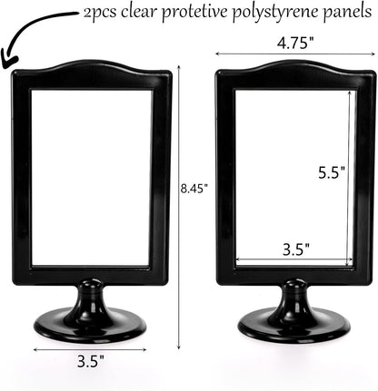 Lawei 10 Pack Double Sided Standing Picture Frames, 4x6 Inch Plastic Pedestal Photo Frame Bulk, Two Sided Vertical Picture Holder with Inserts & Base, Black Display Frame for Wedding Table Number Menu