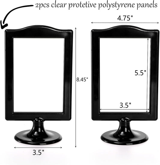 Lawei 10 Pack Double Sided Standing Picture Frames, 4x6 Inch Plastic Pedestal Photo Frame Bulk, Two Sided Vertical Picture Holder with Inserts & Base, Black Display Frame for Wedding Table Number Menu