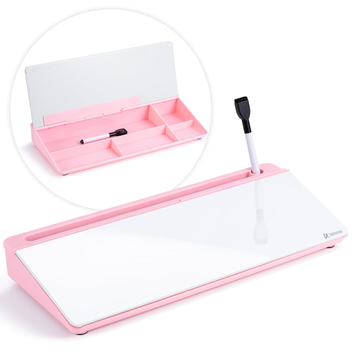 Varhomax Desktop Whiteboard with Storage, Desk Organizer Dry Erase Glass White Board to-do List Memo Notepad for Home Office and School Supplies (Black)