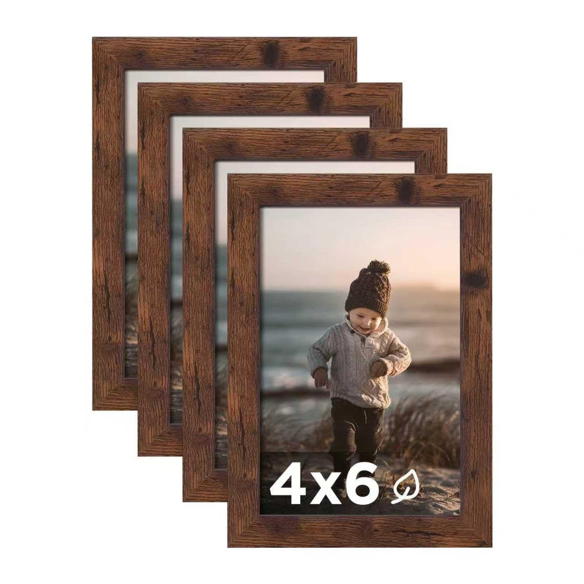 KINLINK 5x7 Picture Frames, Mix Color Photo Frames with Plexiglass for Picture 4x6 with Mat or 5x7 without Mat, Composite Wood Picture Frames for Table Top and Wall Mounting, Set of 4