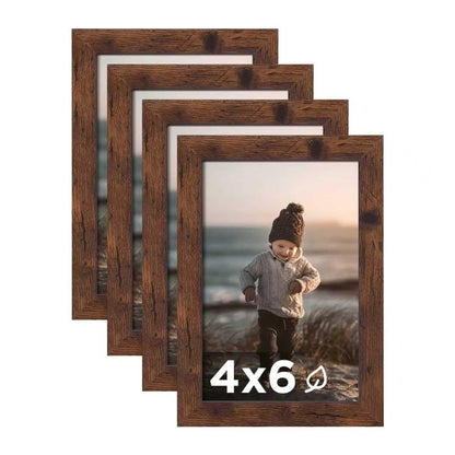 KINLINK 5x7 Picture Frames, Mix Color Photo Frames with Plexiglass for Picture 4x6 with Mat or 5x7 without Mat, Composite Wood Picture Frames for Table Top and Wall Mounting, Set of 4