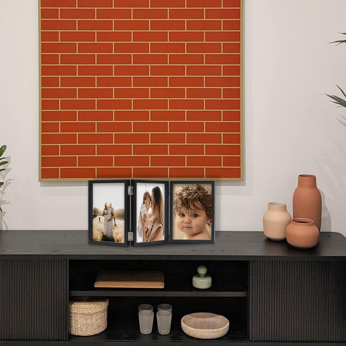 WUTL 3 Picture Frame Triple Collage 5x7 Frames with Real Glass Black