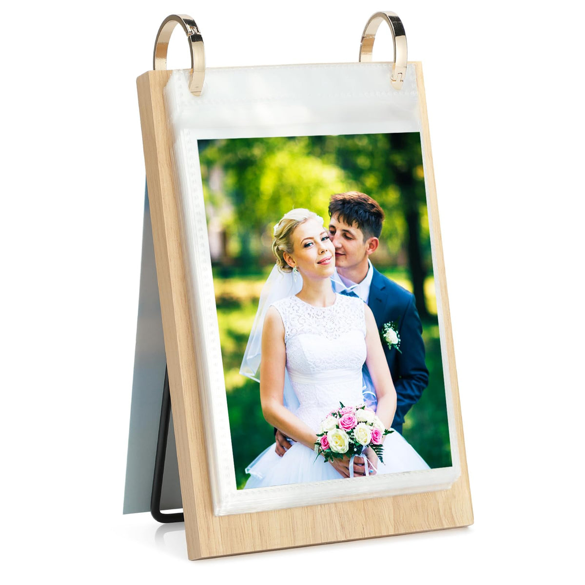 4x6 Desk Flip Photo Album Small Office Desktop Wooden 4x6 Picture Frame Vertical Standing, 4x6in Portrait Family Photo Collections Tabletop