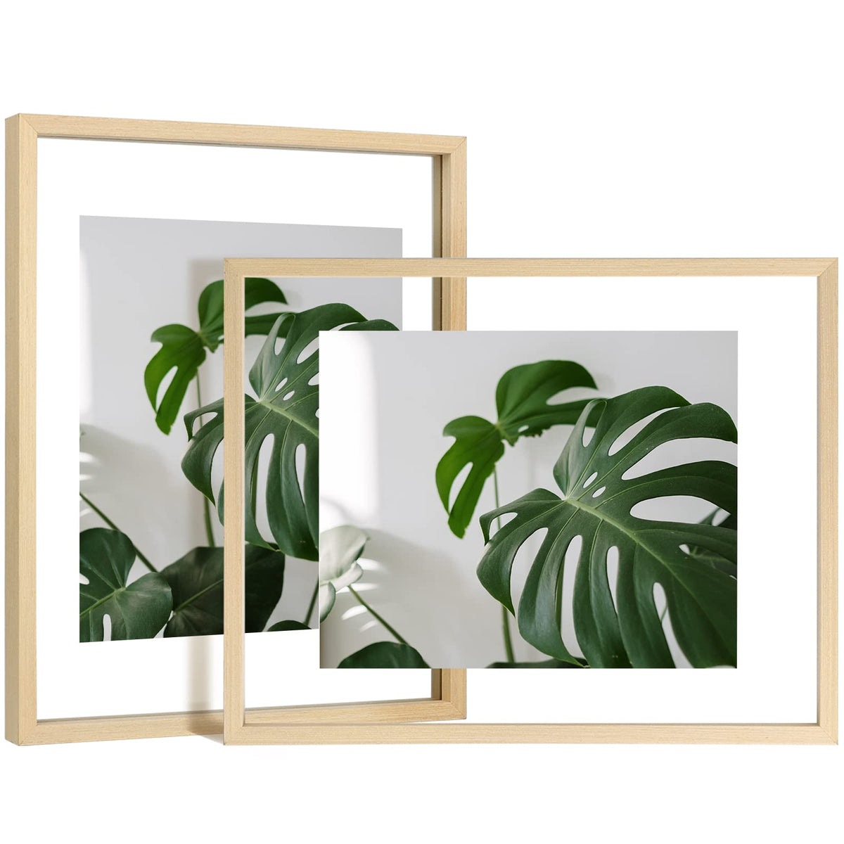 Egofine 5x7 Floating Frames Set of 2, Double Plexiglass Picture Frame, Made of Solid Wood Display Any Size Photo up to 5x7, Wall Mount or Tabletop Standing, Natural Wood