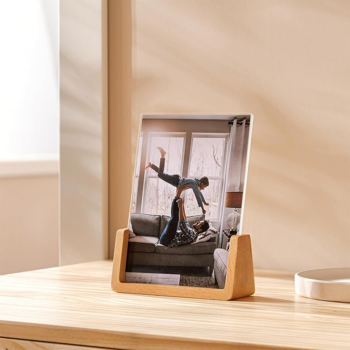 5x7 Rustic Picture Frame Set of 2 Wooden Photo Frames with Base U Shaped Double Sided High Definition Acrylic Covers Menu Holder Sign Card Stand for Tabletop or Desktop Display,Vertical (7-in Vertical)