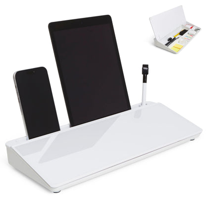 GAROOD Desktop Dry Erase Board with Storage (Black Base) Desk White Board Desk Board Glass Desktop White Board with Stand Home Office Organizer Phone Holder 15.8X7X2 inches