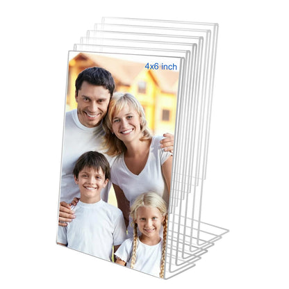 4x6 Acrylic Picture Frames, Set Of 6 Clear Acrylic Frameless Gift for Desktop Display, Standing Picture or Display Sign Holder with Inserts for Home Office - Horizontal