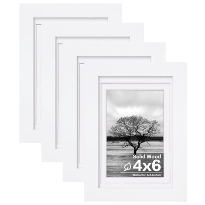 Egofine 8x10 Picture Frames Set of 4, Made of Solid Wood Covered by Plexiglass 4x6 and 5x7 with Mat or 8x10 without Mat, for Table Top Display and Wall Mounting Photo Frame Black