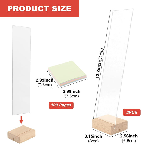 2 Pcs Monitor Memo Board with Removable Wooden Base