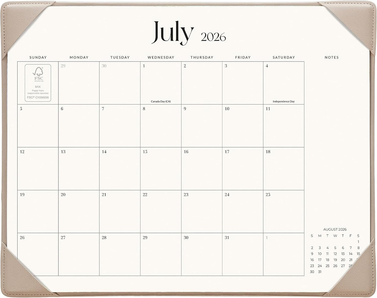 Cabbrix Desk Calendar 2026 with Desktop Mat, Simplified Medium Desk Pad Calendar 15" x 12" July 2026 to December 2027, Desk Blotter Calendar for Home School and Office (Apricot)