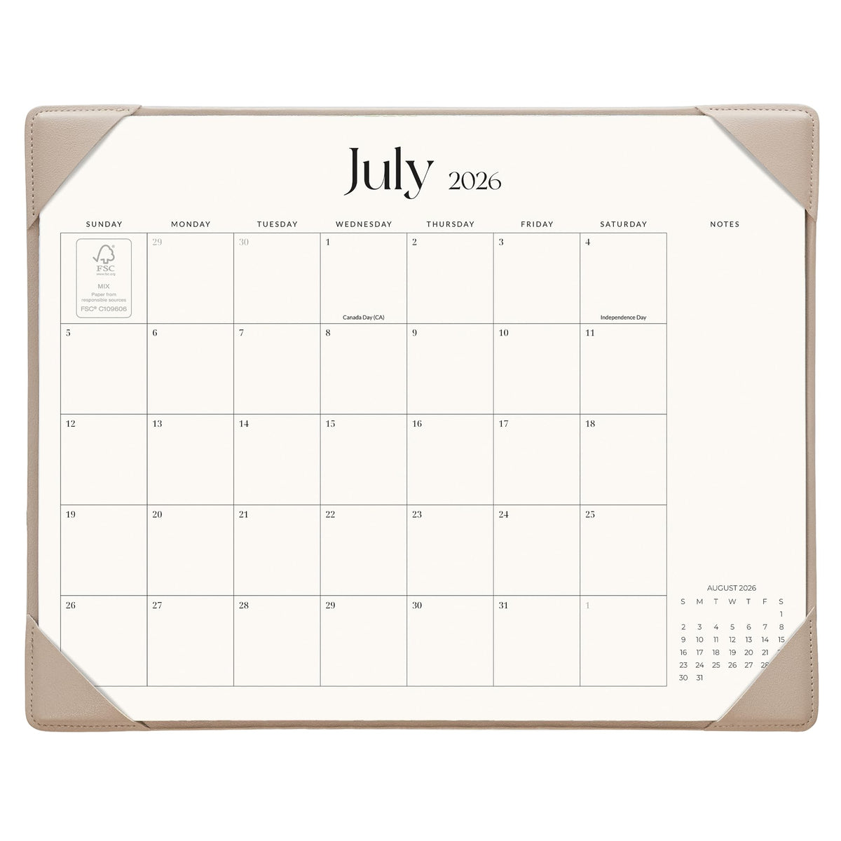 Cabbrix Desk Calendar 2026 with Desktop Mat, Simplified Medium Desk Pad Calendar 15" x 12" July 2026 to December 2027, Desk Blotter Calendar for Home School and Office (Apricot)