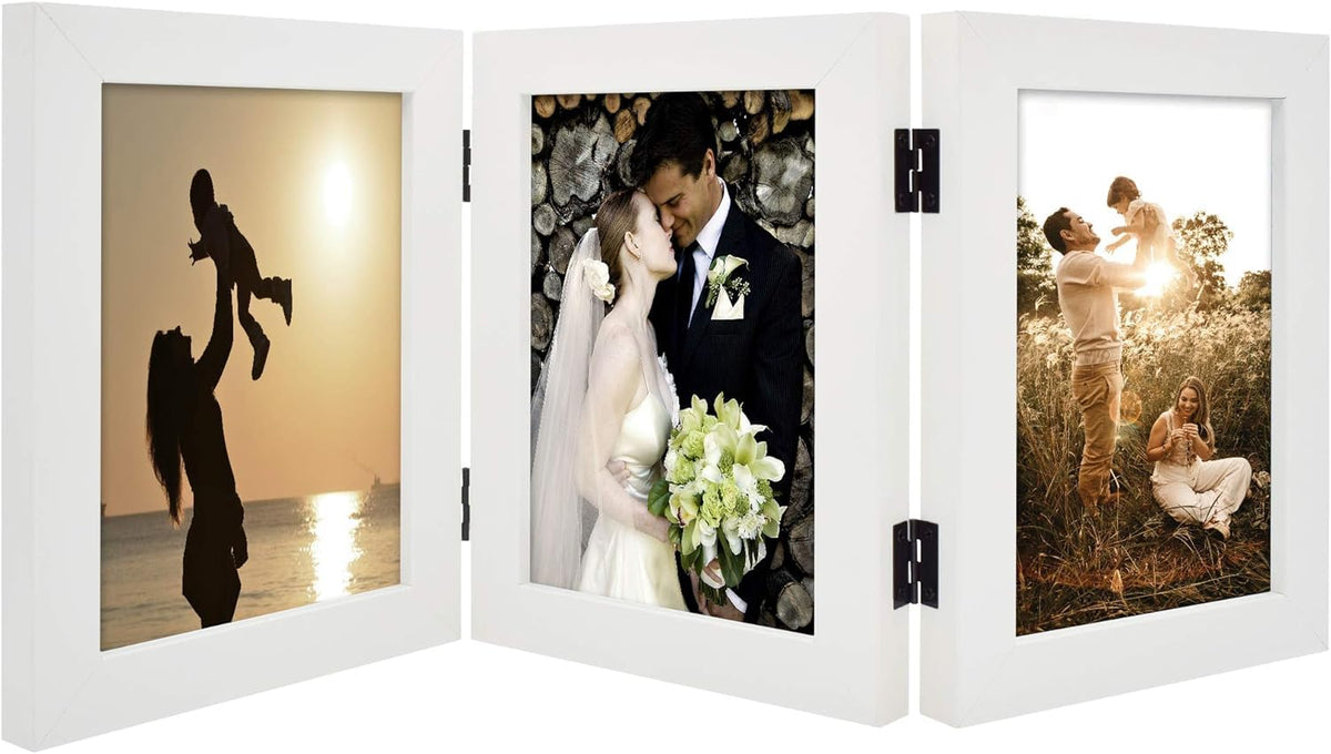 Golden State Art, 5x7 Triple Picture Frame Black- Real Glass, 1 Pack