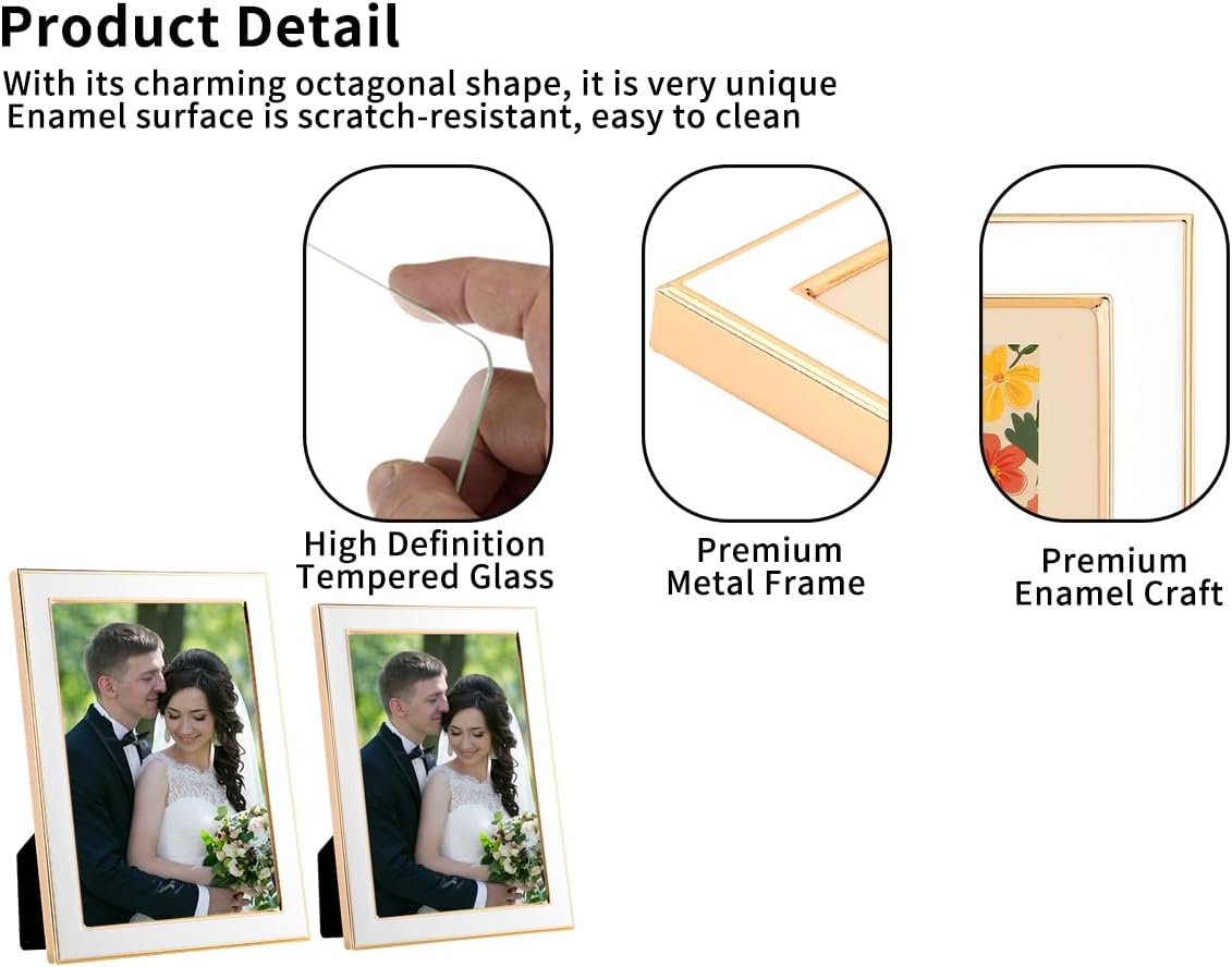 YiPinYin 5x7''Jasper Green Enamel Picture Frames with Gold-Plated Metal Frame Design,HD-Real Glass & Velvet Back,for Countertop,Tabletop Display,Bookshelf,Wall Décor