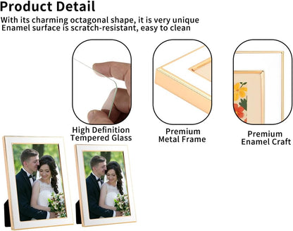 YiPinYin 5x7''Jasper Green Enamel Picture Frames with Gold-Plated Metal Frame Design,HD-Real Glass & Velvet Back,for Countertop,Tabletop Display,Bookshelf,Wall Décor