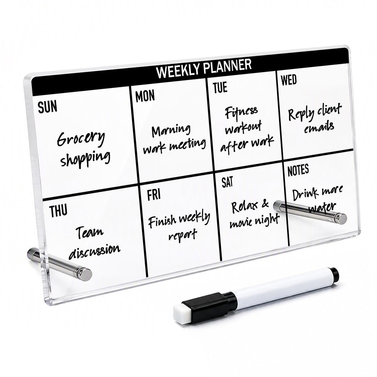 HTBIG Acrylic Weekly Message Calendar Board Dry Erase Yellow Plan Board
