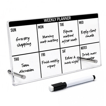 HTBIG Acrylic Weekly Message Calendar Board Dry Erase Yellow Plan Board