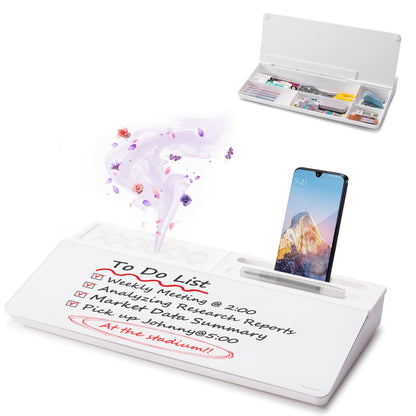 TSJ OFFICE Small Desktop Whiteboard -Glass Dry Erase Board Computer Keyboard Stand White Board Surface Pad with Drawer, Desk Organizers with Accessories for Office, Home, School Supplies - White