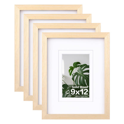 Egofine 8x10 Picture Frames Set of 4, Made of Solid Wood Covered by Plexiglass 4x6 and 5x7 with Mat or 8x10 without Mat, for Table Top Display and Wall Mounting Photo Frame Black