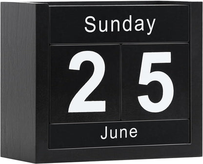 Wooden Block Calendar for Desk, Daily Desktop Perpetual Desk Calendar, Cute Date Display Blocks Desk Accessory for Home Office Decor, Teacher, Classroom, Reusable Yearly, Black