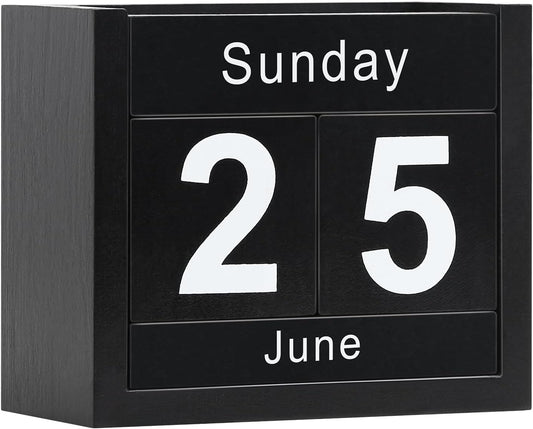 Wooden Block Calendar for Desk, Daily Desktop Perpetual Desk Calendar, Cute Date Display Blocks Desk Accessory for Home Office Decor, Teacher, Classroom, Reusable Yearly, Black