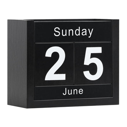 Wooden Block Calendar for Desk, Daily Desktop Perpetual Desk Calendar, Cute Date Display Blocks Desk Accessory for Home Office Decor, Teacher, Classroom, Reusable Yearly, Black